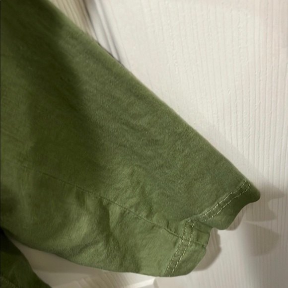 L.L. Bean Women olive green linen blend button down cinch waist jacket sz XL - Picture 4 of 9